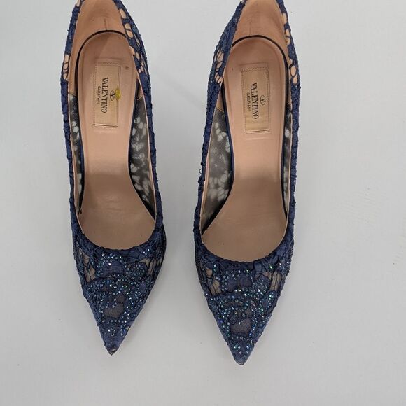 Valentino Women's Blue Lace Heels - Picture 1 of 9